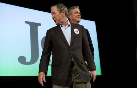 Former U.S. President George W. Bush joins his brother Republican U.S. presidential candidate Jeb Bush on the campaign trail for the first time in the 2016 campaign at a rally in North Charleston, South Carolina